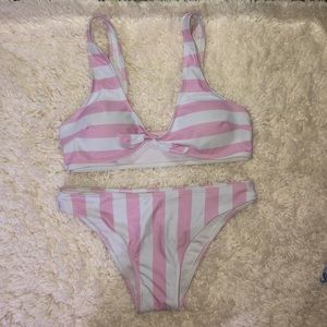 Pink and white striped bikini